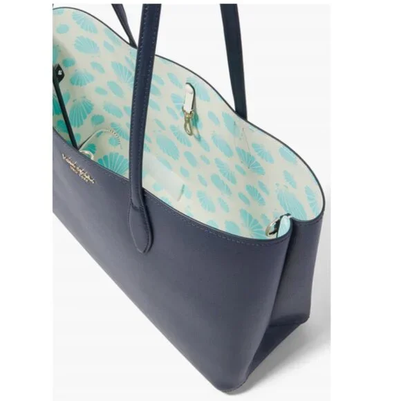 Kate Spade All Day Large Tote Blue Seashell Pop Leather Wristlet Shoulder Bag - Picture 9 of 11